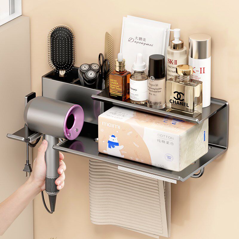 枪灰色卫生间吹风机置物架免打孔壁挂式浴L室风筒梳子多功能收纳,家庭/个人清洁工具,吹风机置物架,淘宝优惠券,粉丝福利购,淘宝优惠卷
