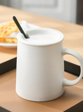 陶瓷马克b杯咖啡杯水杯男女可爱夏季大容量带盖勺高颜值泡茶杯子