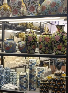 中欧式家居装饰粉彩陶瓷储物x罐民宿客厅电视柜摆件玄关博古架摆