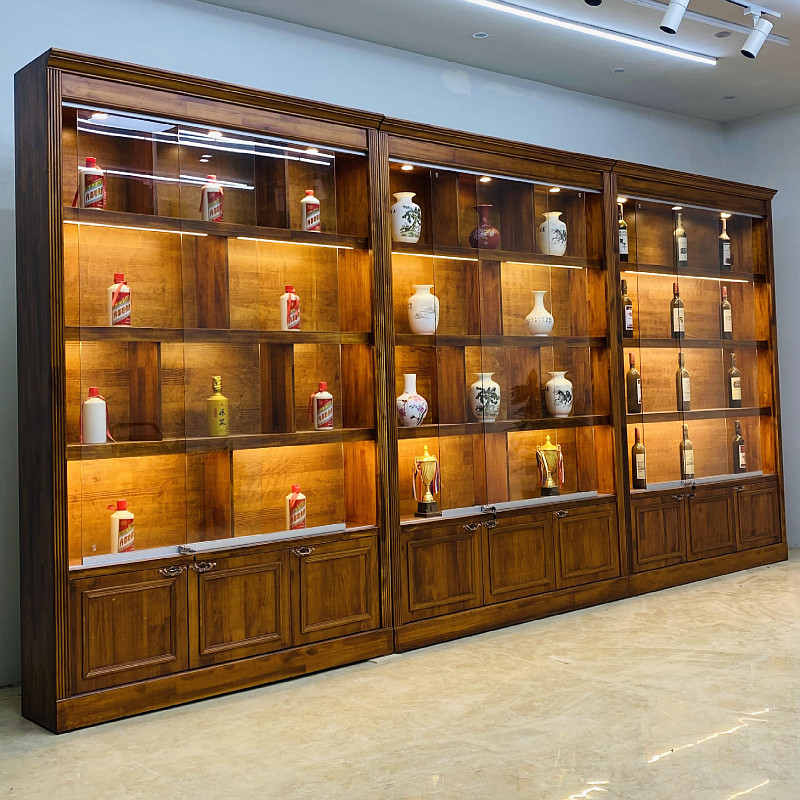 白酒柜商行展示柜特产干货展示柜陶瓷茶K叶产品柜复古实木带灯货