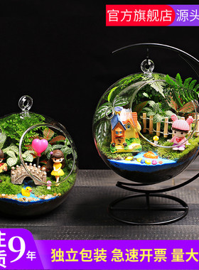 16c苔藓微景观生态双孔吊瓶月亮架DIHY材料包桌面迷你绿植物小盆