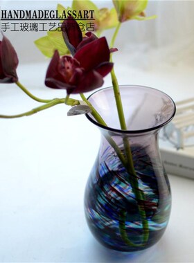 欧式炫彩玻璃花瓶创意紫色桌面插花花器L家居装饰品摆件特价包邮