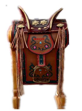 蒙古仿真马鞍子摆件吉祥红马鞍A工艺品仿古鎏金红马鞍蒙古包装饰