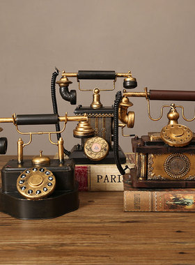 美式复古怀旧电话机座机仿t真模型摆件老式客厅酒柜电视工业风装