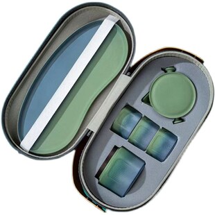 收纳包快客杯户外喝茶装 陶瓷渐变a绿功夫旅行茶具套装 家用便携式