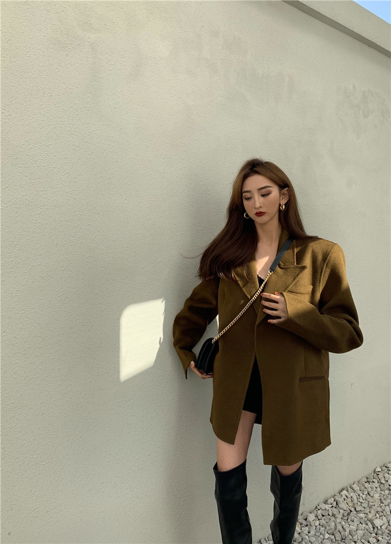 Real shot and real price, autumn and winter Korean version shows thin and versatile mid length suit coat