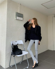 High Waist Stretch slim split pants