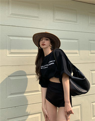 實拍實價不減 韓版個性港味復古字母印花中長款T恤