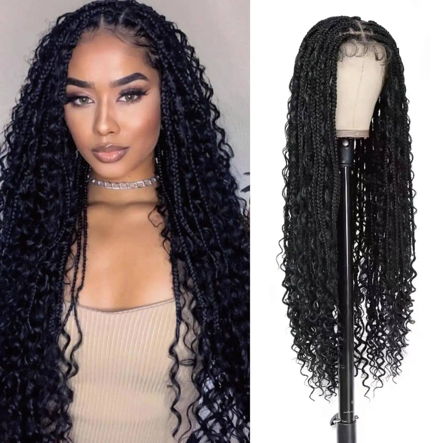 Synthetic Long Bohemian Braided Wigs Boho Box Braid Wigs for - 实物图