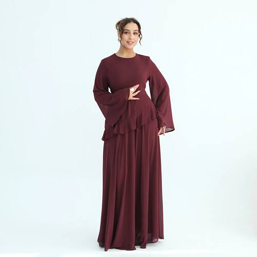 Ladies Chiffon Abay Design Long Sleeve Party Maxi Dress