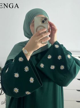 2024 Daisy Embroidery Muslim Modest Dress for Women  Saudi A