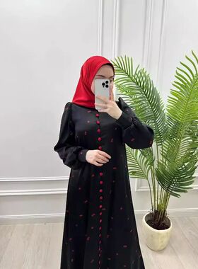 Abays Women Print Dresses Sashes Single Breasted Jalabiya Ra