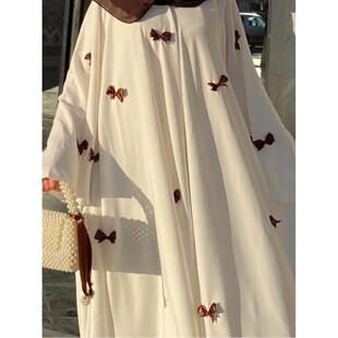 Women Dress Muslim Abay for Arab Bow Flare Sleeve Long Robe