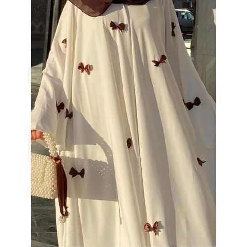 Women Dress Muslim Abay for  Arab Bow Flare Sleeve Long Robe