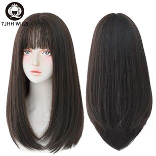 7JHH WIGS Long Straight Hair With Bangs Synthetic Wigs For G
