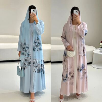 Abay Women Dress Scarf 2 Piece Set Patchwork Muslim Caftan P