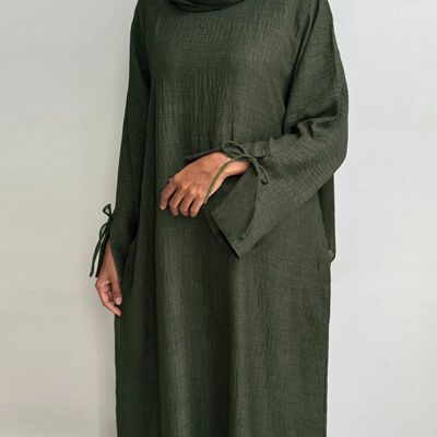 Extra-Loose-Fit Closed Abay Dress, Drop Shoulder Slit Cuff A