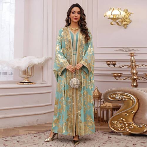 Women Embroidery Abay Jalabiya Loose Party Long Dress