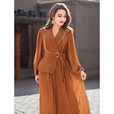 Pleated Dress for Women Abay  Elegant Party Long Dresses Mus