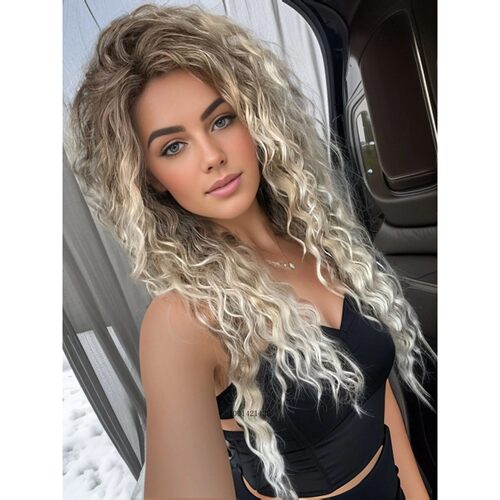 New Ash Blonde Wig Synthetic Long Curly Hair Wigs for Women