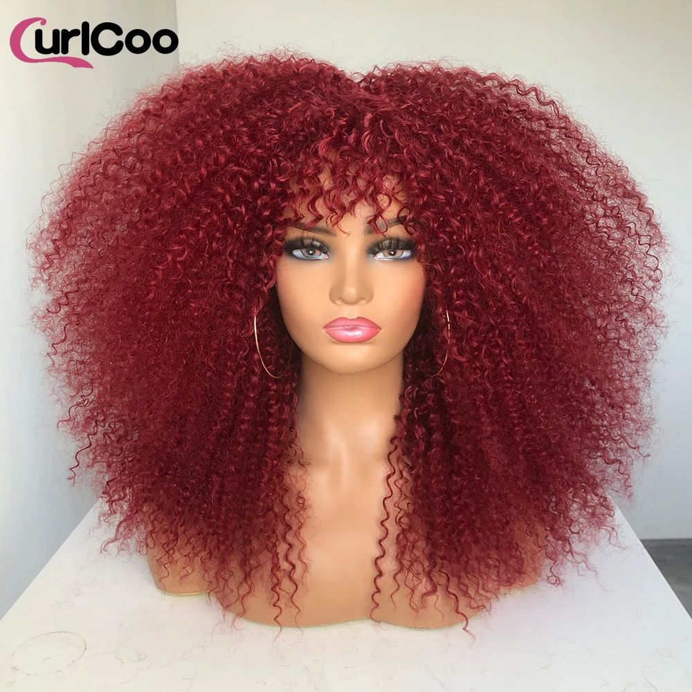 Curly Wig With Bangs Afro Curly Wigs for Black Women Synthet