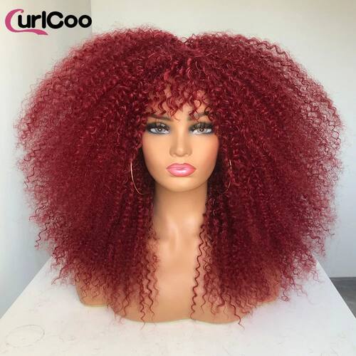 Curly Wig With Bangs Afro Curly Wigs for Black Women Synthet