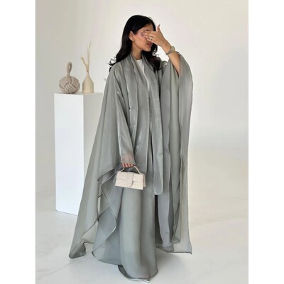 Silky Abay Cardigan Dresses with Matching Scarf for Women