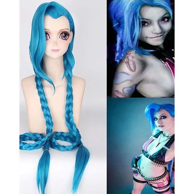 HAIRJOY Cosplay Lol Jinx 100cm Long Blue with Double Braids