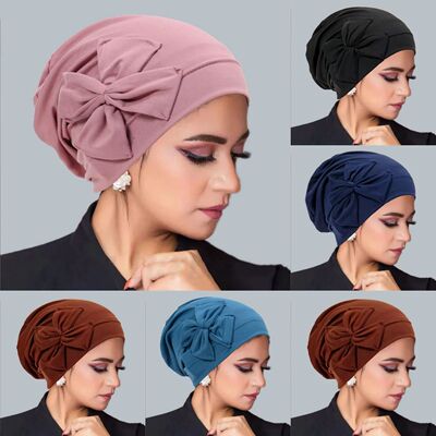 New Muslim Women Inner Hijab Hat Bowknot Turban Indian Bonne