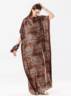New Malaysian Muslim Leopard Print Dress Women Loose Arabic