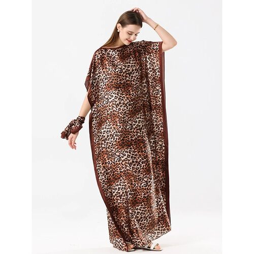 New Malaysian Muslim Leopard Print Dress Women Loose Arabic
