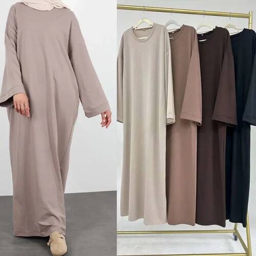 2024 New Modest Dress Solid Color Inner Dresses Muslim Women