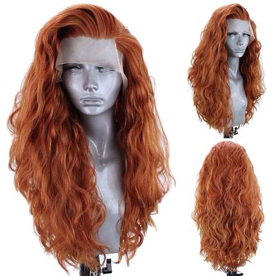 13X4 Ginger Synthetic Lace Front Wig Long Wavy Black Hair Co