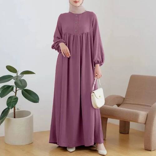 Women  Muslim Dress Abay Lantern Sleeve Long Dresses Arab Du