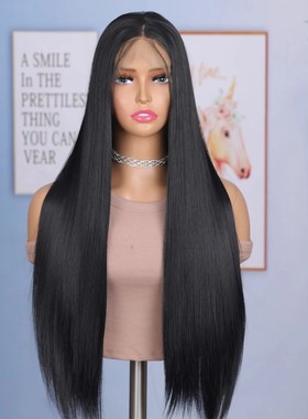 24 Inch Straight Lace Front Chemical Fiber Wigs Black Color