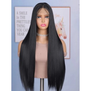 24 Inch Straight Lace Front Chemical Fiber Wigs Black Color