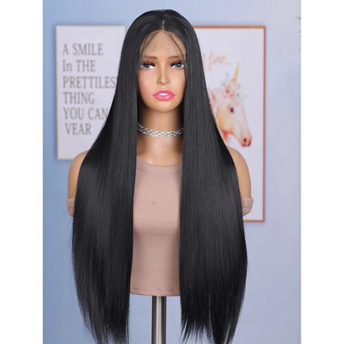 24 Inch Straight Lace Front Chemical Fiber Wigs Black Color