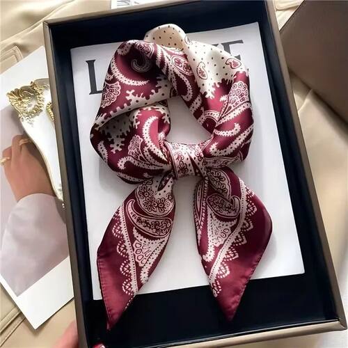 2025 New Paisley Print Square Scarf Soft Satin Silk-like Thi