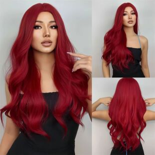 hair. synthetic wig middle and part with Red Sui long wavy
