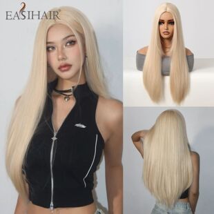 Blonde Golden Synthetic Wigs Long Straight Hair Natural Wig