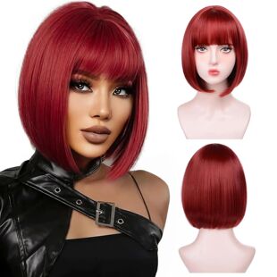 Synthetic Short Wine Red Bob Wigs For Women Burgundy Bob Wig