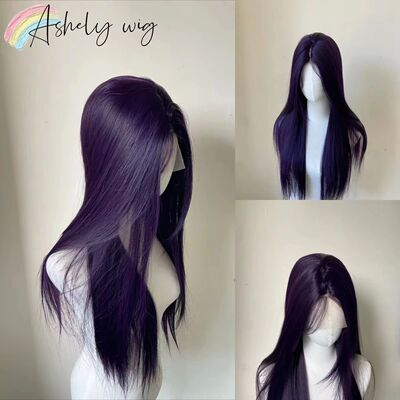 13x4 Dark Purple Wig Long Straight Purple Synthetic Lace Fro