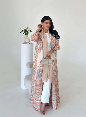 Fold Elegant Vintage Print Open Front  Miyake Abay, Lightwei