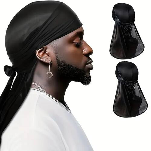 Unisex Silky Long Tail Durag Pirate Hat Turban Fashion Headw