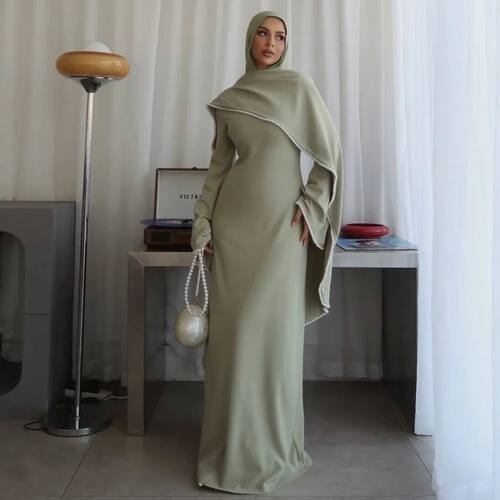 Elegant Traditional Muslim Women Beading Caftan Dress Cloak