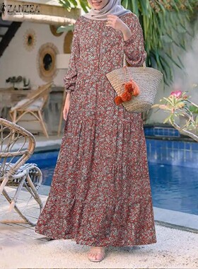 2025 ZANZEA Fashion Floral Print Muslim Dress Women Casual L