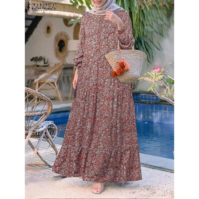 2025 ZANZEA Fashion Floral Print Muslim Dress Women Casual L
