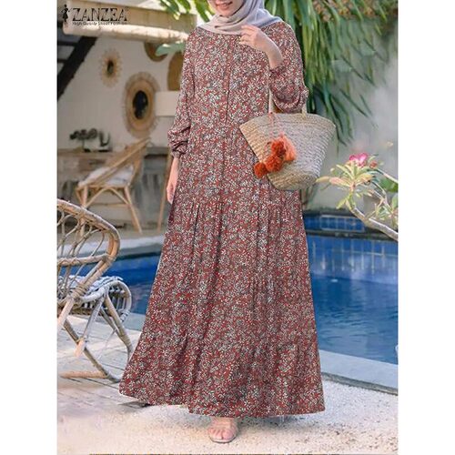 2025 ZANZEA Fashion Floral Print Muslim Dress Women Casual L
