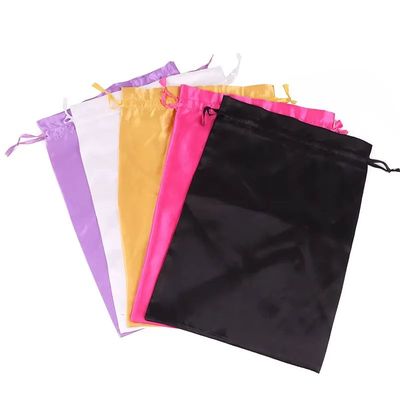 Black Satin Bag For Packaging Hair 1Pcs /3pcs Silk Satin Dra