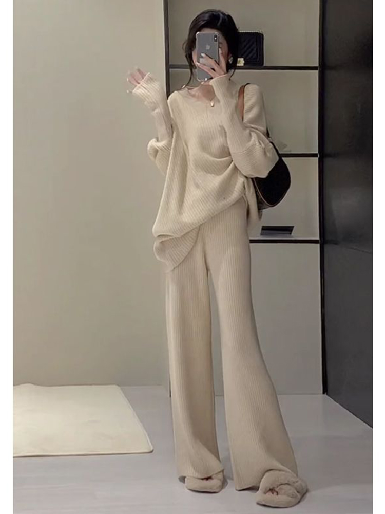 慵懒香风宽松针织套装两件套网红
